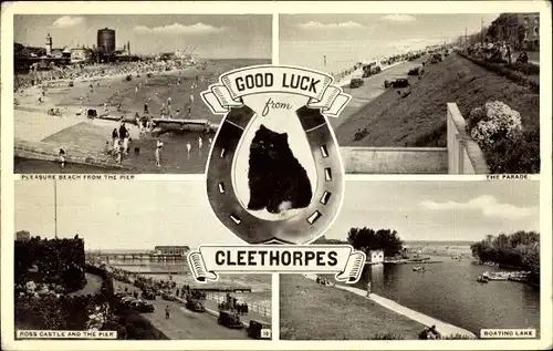 Ak Cleethorpes Yorkshire England, The Parade, Boating Lake, Beach, Ross Castle