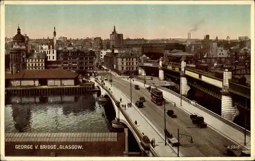 Ak Glasgow Schottland, George V. Bridge, Brücke, Teilansicht der Stadt