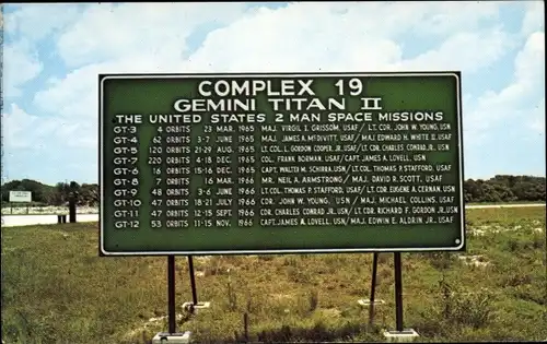 Ak Kennedy Space Center Florida, List of the Gemini Titan II Space Missions, Complex 19, Infotafel