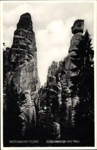 Ak Adršpach Adersbach Region Königgrätz, Adersbacher Felsen, Bürgermeister und Frau