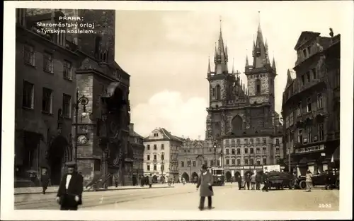 Ak Praha Prag Tschechien, Staromestsky Orloj s Tynskym kostelem, Kirche, Markt