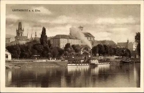 Ak Litoměřice Leitmeritz Region Aussig, Elbe mit Dampfer