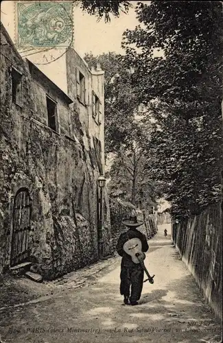 Ak Paris XVIII. Buttes Montmartre, La Rue Saint Vincent, un Chansonnier