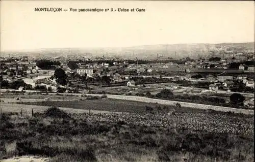 Ak Montlucon Allier, Vue panoramique, Usine et Gare