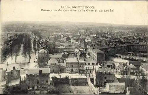 Ak Montluçon Allier, Panorama de Quartier de la Gare et du Lycée