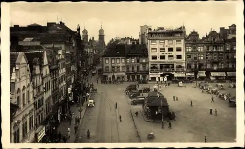 Ak Plzeň Pilsen Stadt, Marktplatz, Rathaus, Geschäfte