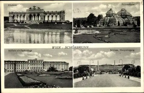 Ak Wien 13 Hietzing Österreich, Schönbrunn, Gloriette, Palmenhaus, Schloss mit Parkanlage