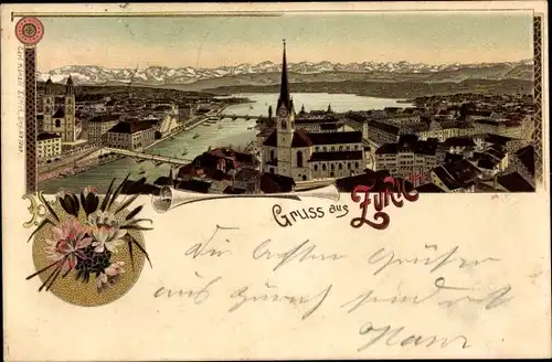 Litho Zürich Stadt Schweiz, Stadtübersicht