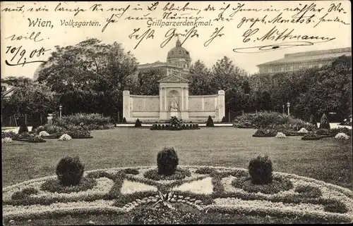 Ak Wien 1 Innere Stadt Österreich, Volksgarten, Grillparzerdenkmal