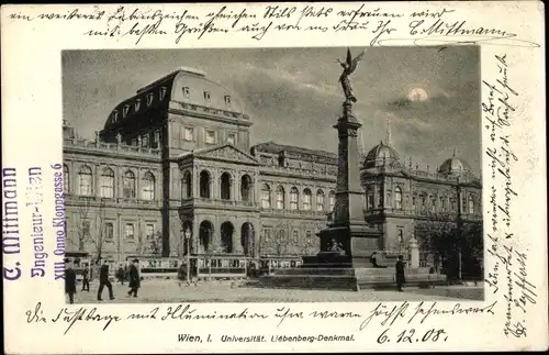 Mondschein Ak Wien 1 Innere Altstadt, Universität, Liebenberg Denkmal