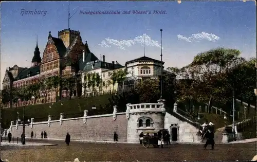Ak Hamburg Mitte St. Pauli, Navigationsschule und Wiezels Hotel