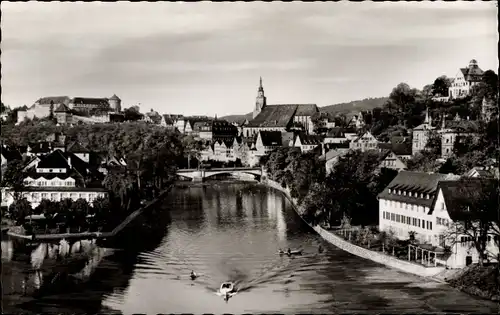 Ak Tübingen am Neckar, Blick auf Schloß und Stiftskirche, Neckar