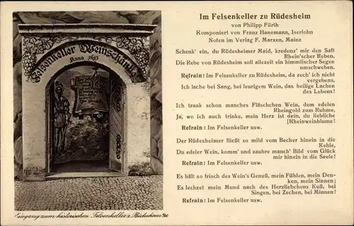 Ak Rüdesheim am Rhein, Gasthaus zum Felsenkeller und Felsenkeller Weinschänke, Gedicht