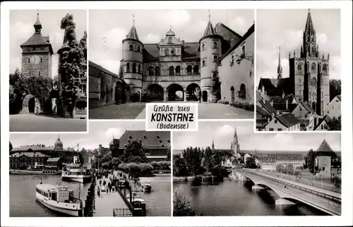 Ak Konstanz am Bodensee, Brücke, Kirche, Schiffe, Panorama