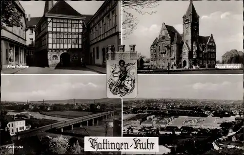 Ak Hattingen an der Ruhr, Altes Rathaus, Neues Rathaus, Ruhrbrücke, Panorama