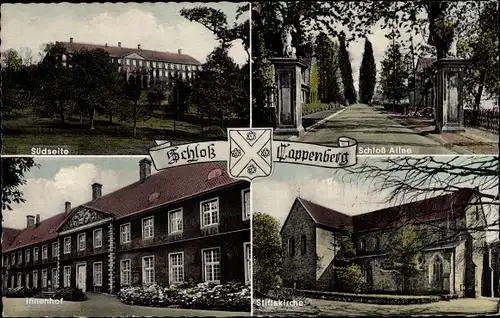 Ak Cappenberg Selm im Münsterland, Schloss Cappenberg, Südseite, Innenhof, Stiftskirche, Allee