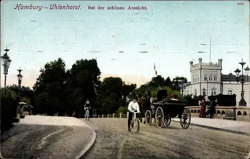 Ak Hamburg Nord Uhlenhorst, Bei der schönen Aussicht, Radfahrer, Kutsche