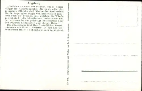 Ak Augsburg in Schwaben, "Goldener Saal", Kassettendecke