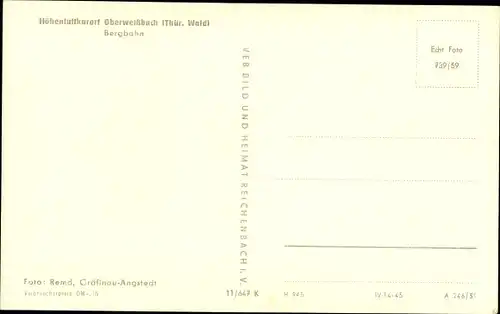 Ak Oberweißbach im Weißbachtal Thüringen, Bergbahn