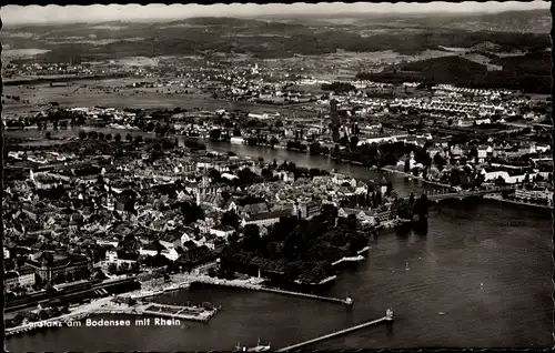 Ak Konstanz am Bodensee, mit Rhein, Panorama, Fliegeraufnahme