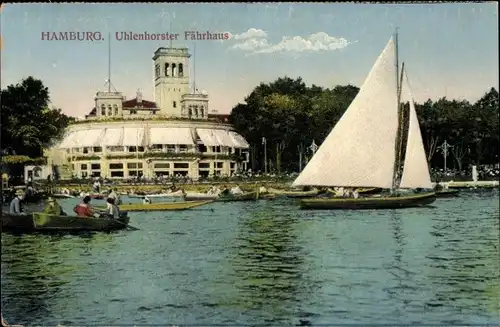 Ak Hamburg Nord Uhlenhorst, Fährhaus, Segelboot, Ruderboote