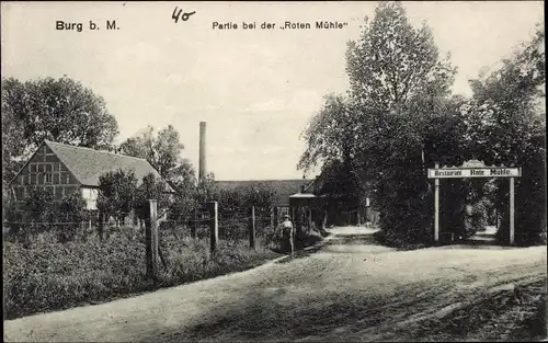 Ak Burg bei Magdeburg, Partie bei der Roten Mühle