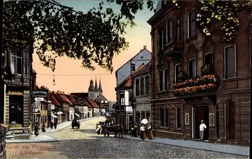 Ak Pirmasens am Pfälzerwald Rheinland Pfalz, Blick in die Schlossstraße, Fuhrwerk, Geschäfte