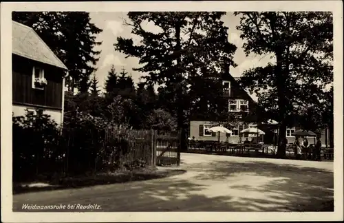 Ak Reudnitz Werdau in Sachsen, Weidmannsruhe, Blick zum Gasthaus, Terrasse