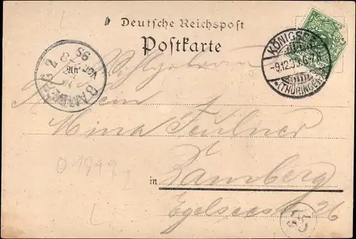 Litho Königsee in Thüringen, Kirche, Neue Schule, Peters Hotel, Postamt