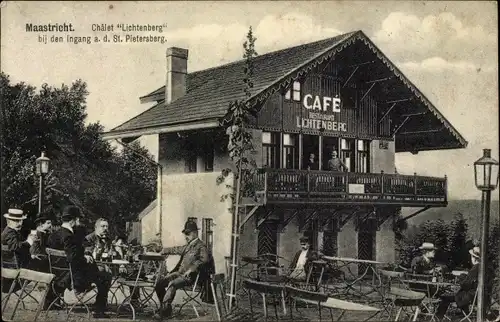 Ak Maastricht Limburg Niederlande, Châlet Lichtenberg bij den ingang a.d. St. Pietersberg, Café