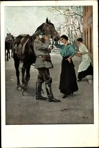 Künstler Ak Wennerberg, B., Ein frischer Trunk, Deutscher Soldat mit Bierkrug, Kellnerinnen