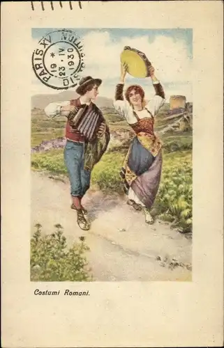 Ak Costumi Romani, Italienische Tracht, Tamburin, Akkordeon