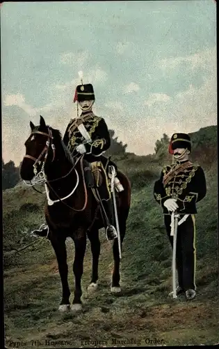 Ak Britische Soldaten in Uniformen, 7th Hussars, Troopers Marching Order