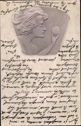 Präge Jugendstil Ak Profilansicht einer Frau, Ball