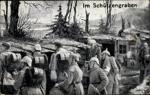 Ak Deutsche Soldaten im Schützengraben, I. WK