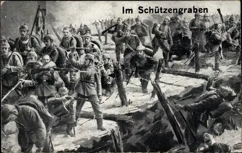 Ak Im Schützengraben, Kampf gegen Franzosen, Kaiserreich, Montage