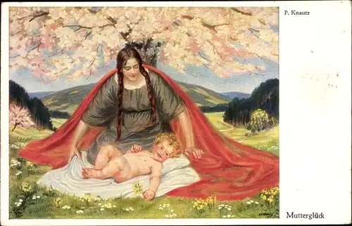 Künstler Ak Knautz, P., Mutterglück, Blühender Baum