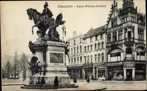 Ak Düsseldorf am Rhein, Kaiser Wilhelm Denkmal, Geschäft J. Neumann