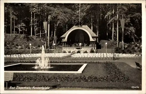 Ak Głuchołazy Zdrój Bad Ziegenhals Schlesien, Konzertplatz, Springbrunnen, Park