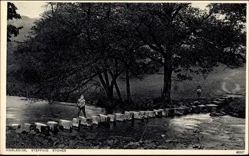 Ak Ambleside Lake District Cumbria England, Stepping Stones, Trittsteine, Bach, Furt, Angler