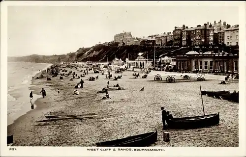 Ak Bournemouth Dorset England, West Cliff & Sands, Strand