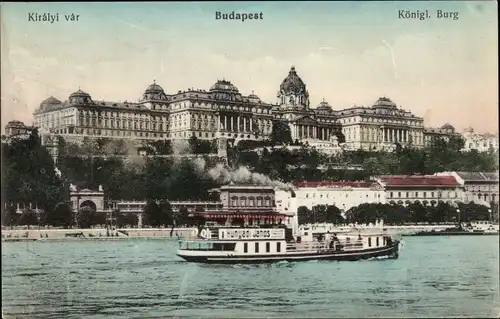 Ak Budapest Ungarn, Königl. Burg, Dampfer