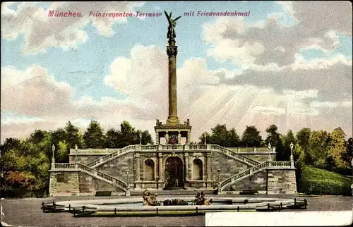 Ak München, Prinzregenten-Terrasse mit Friedensdenkmal