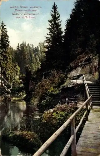 Ak Hřensko Herrnskretschen Elbe Region Aussig, Edmundsklamm, Kamnitzklamm, Bootstation