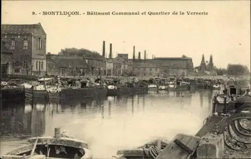 Ak Montluçon Allier, Bâtiment Communal et Quartier de la Verrerie