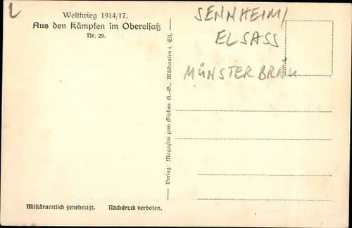 Ak Cernay Sennheim Elsass Haut Rhin, zerstörtes Münsterbräu, aus den Kämpfen im Ober Elsass, Nr. 29