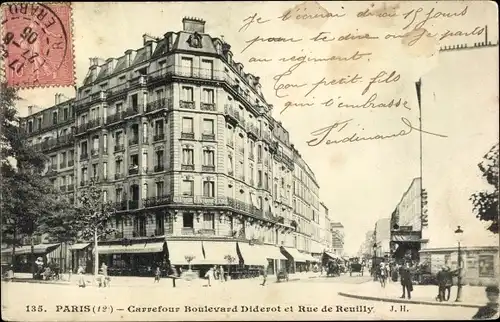 Ak Paris XII Reuilly, Carrefour Boulevard Diderot et Rue de Reuilly