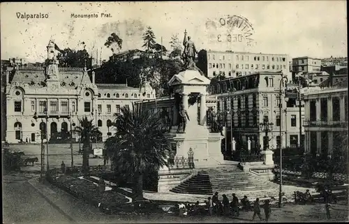 Ak Valparaíso Chile, Monumento Prat