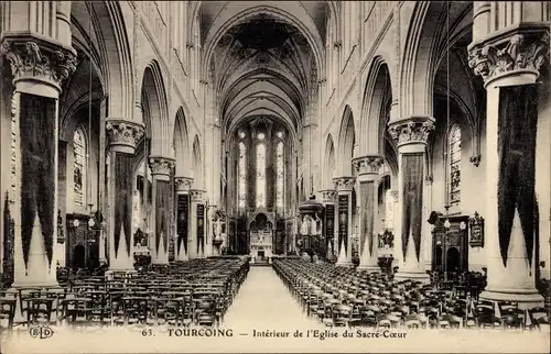 Ak Tourcoing Nord, Intérieur de l'Eglise du Sacre Coeur