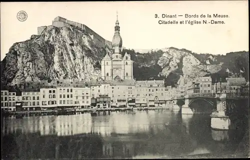 Ak Dinant Wallonien Namur, Bords de la Meuse, Citadelle et l'eglise N.-Dame